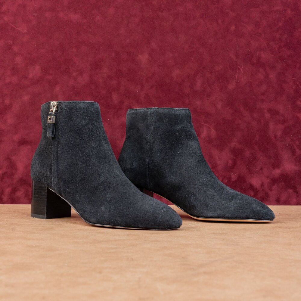 Kate Spade Women Alessia Ash Black Suede Zip Heel Dress Office Boots sz 8